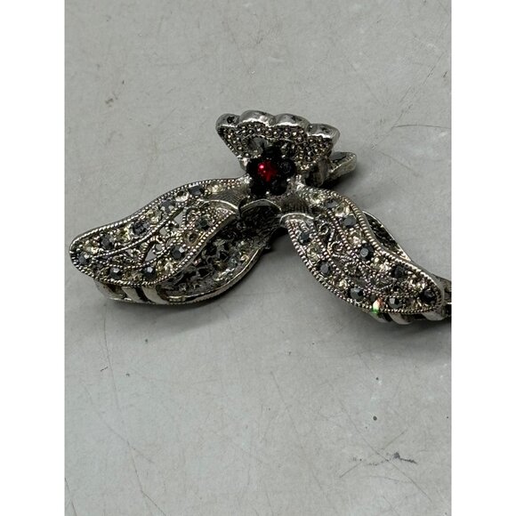 women's metal embellished hair clip silver color red faux stone 3x1.5" READ - Picture 7 of 7